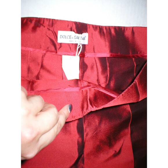 New NWT 8 Designer Womens Italy Dolce & Gabbana Red Silk Pants Trouser 44 Dark - Picture 3 of 5
